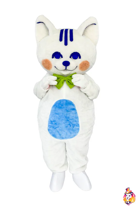 Mascottepak Witte kater met groene vlinderdas