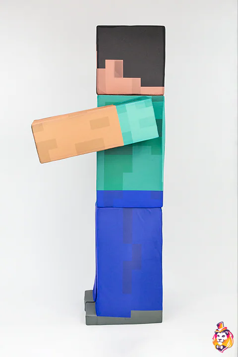 Super Digger Blue mascot costume — side view