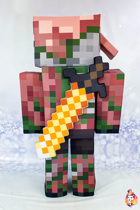 Mascottepak Pixel-zombievarken – achteraanzicht
